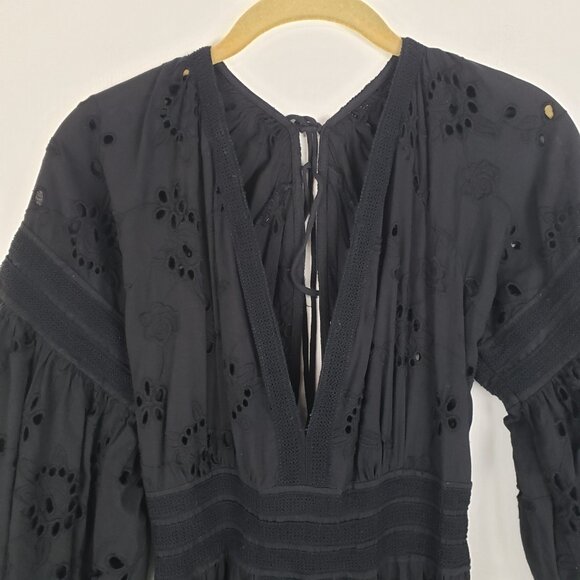 Misa Los Angeles Althea Cover Up Black Cotton Eyelet Lace Midi Dress Size XS - Picture 6 of 11